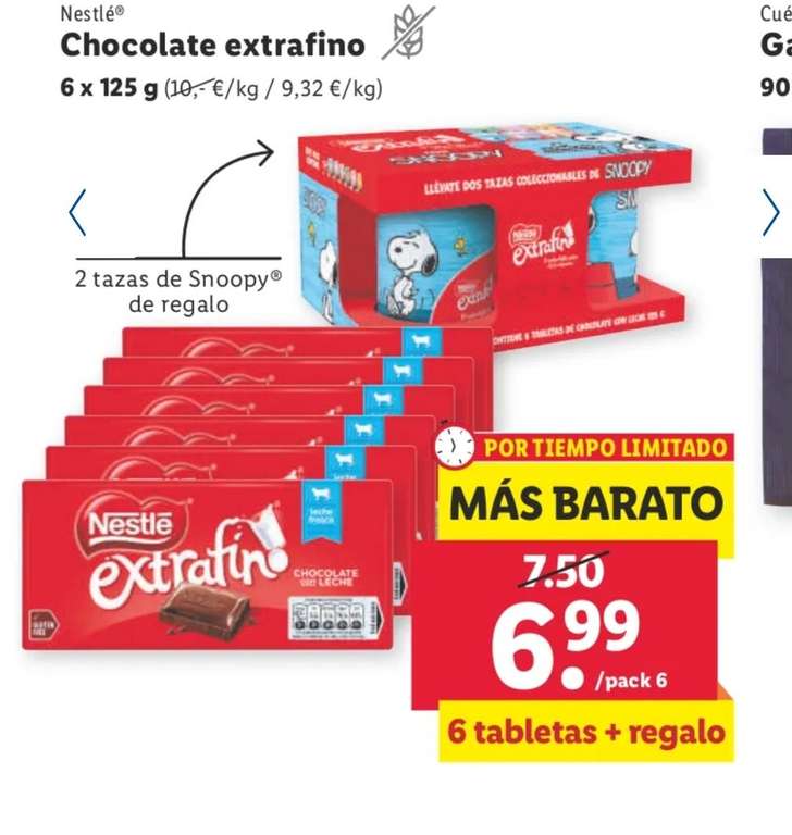 Regalan 2 Tazas de Snoopy con 6 Tabletas Chocolate Nestlé Extrafino.