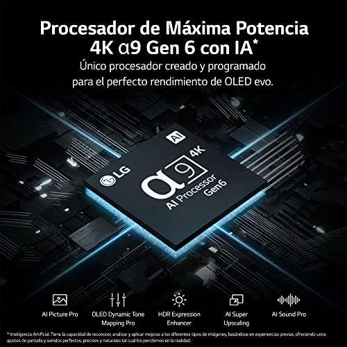 LG OLED65G36LA 65", 4K OLED, Smart TV, HDR10, webOS23, Procesador Alta Potencia, Dolby Vision, Dolby Atmos, Gaming, Alexa/Google Assistant