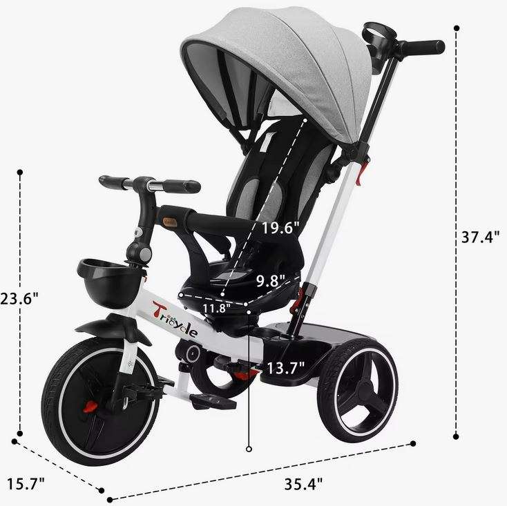 UBRAVOO Cochecito de Bebé Triciclo Bicicleta, 360 Grados de Rotación Sentado y Tumbado,Celeridad de Desmontaje y Montaje,1-5 Años
