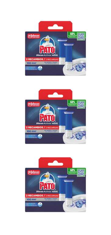 X3. Pato Discos Activos WC Agua Azul, Colorea el Agua de Azul, Limpia, Refresca y Perfuma el Inodoro. Eficacia 360°, 2 Recambios = 12 Discos