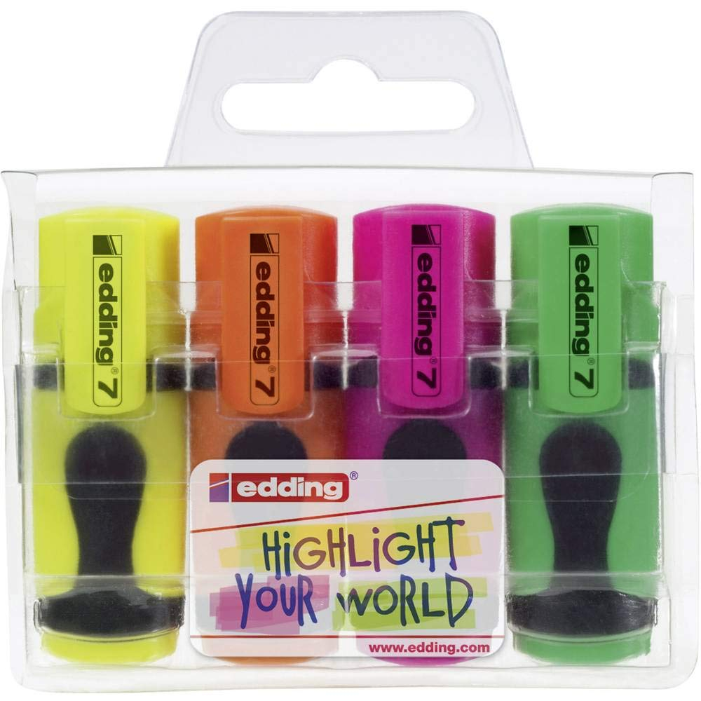 edding 7 minimarcador fluorescente - colores neón - juego de 4 rotuladores fluorescentes - punta biselada 1-3 mm