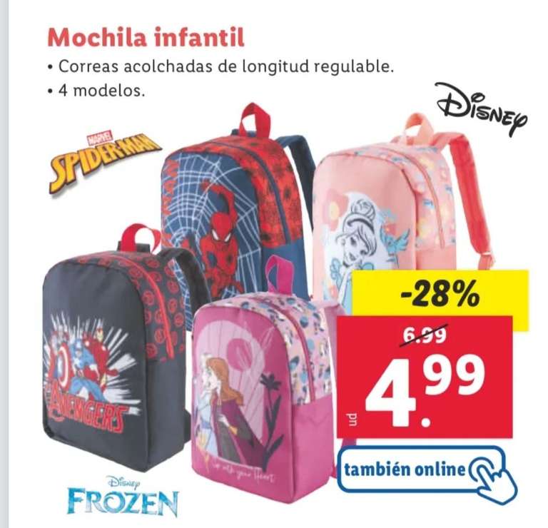 Mochila Infantil Disney solo 4'99€ en LIDL, 4 modelos disponibles [A partir del 28/03 en tienda]