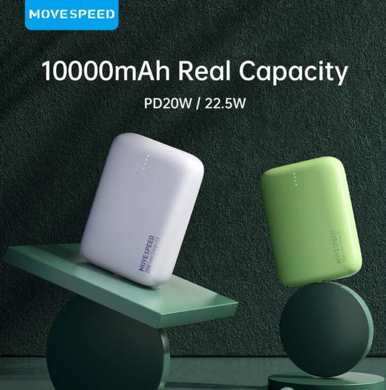 MOVESPEED-cargador de batería externa portátil PD20W 22,5 W, Mini banco de energía de 10000mAh, seguro, colorido, para Xiaomi, iPhone