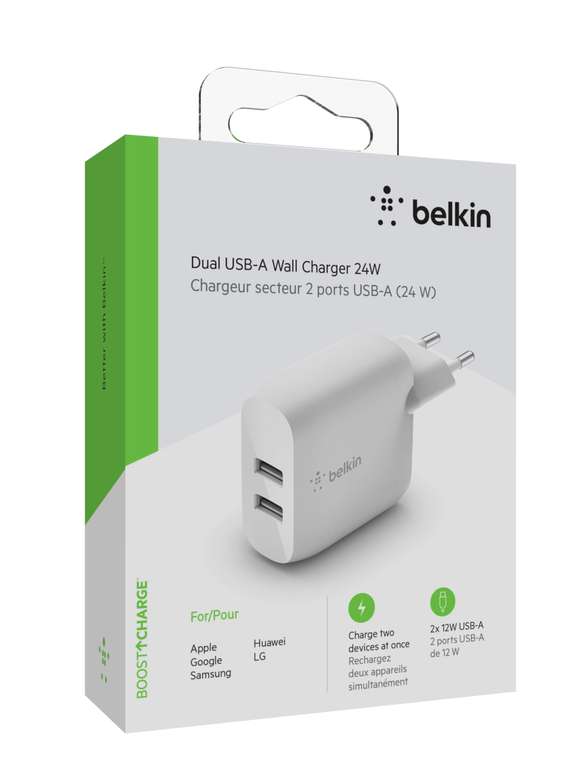 Belkin cargador de pared doble USB-A BoostCharge de 24 W