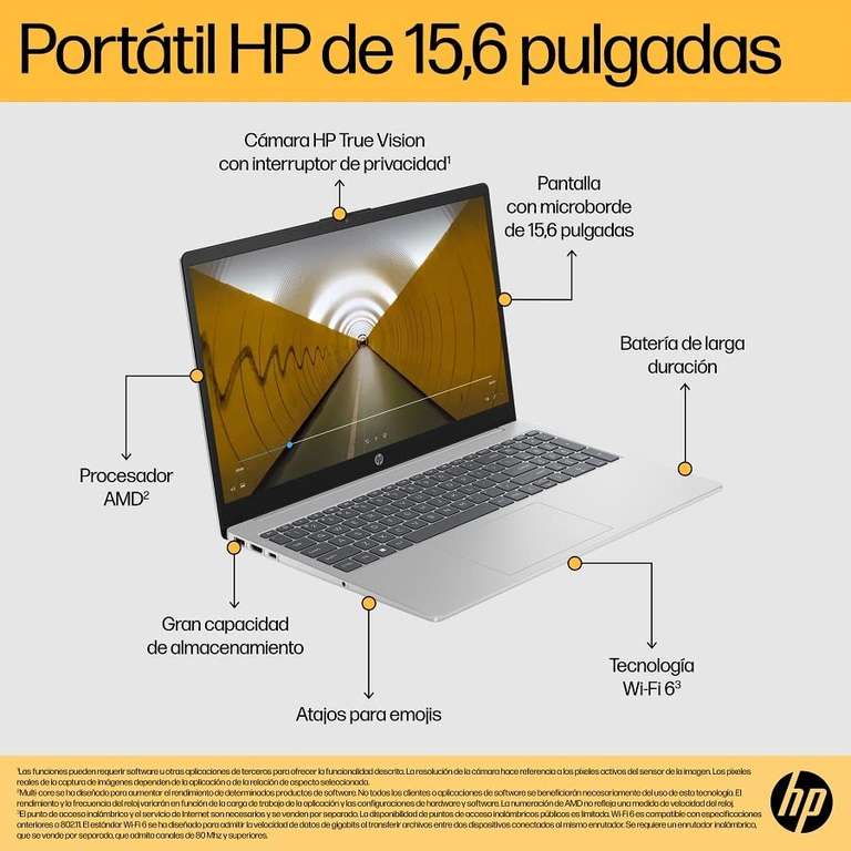 HP 15-fc0071ns - Ordenador portátil de 15.6" Full HD (AMD Ryzen 5 7520U, 16GB RAM, 512GB SSD