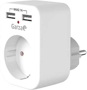 Garza Power - Adaptador de 1 toma Schuko + 2 Conexiones USB, protección Infantil