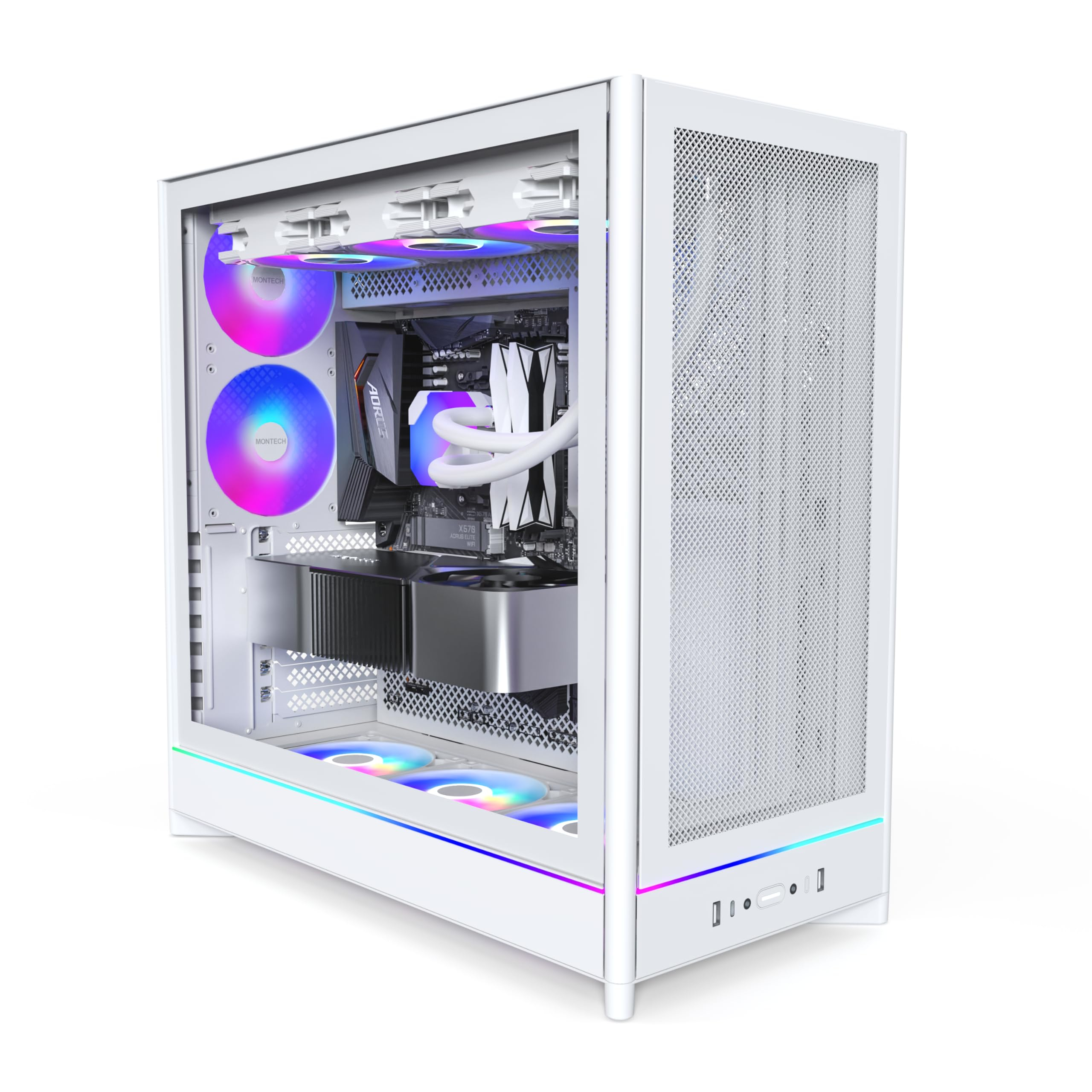 MONTECH HS01 Pro, ATX Mid-Tower PC Case, Gaming PC, Alto Flujo de Aire, diseño Reversible, Panel Frontal de Malla, 5X ARGB PWM