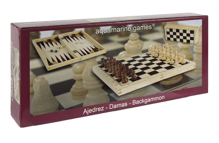 Aquamarine Games CP1070 - Ajedrez, damas y backgammon en estuche, juego de mesa, 2 jugadores