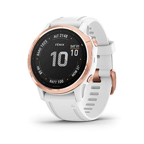 Garmin fēnix 6S Pro - Reloj GPS multideporte con mapas, música, frecuencia cardíaca y sensores, Oro rosa con correa blanca