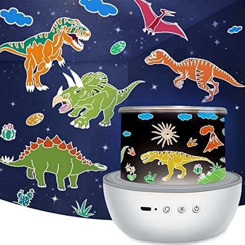 Lámpara Proyector Estrellas Infantil Luz Nocturna de Dinosaurio Juguete con 360°Rotación y 6 Modos