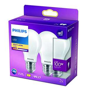 Philips - Bombilla LED Cristal, 100W,E27, Estándar, Mate, Luz Cálida, No Regulable, Pack de 2 Unidades