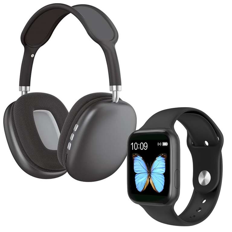 PACK SmartWatch Klack con Auriculares De Diadema Bluetooth Cascos Inalambricos