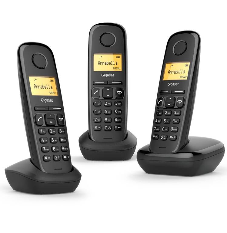 Gigaset A170 Trio – Tres Teléfonos DECT Inalámbrico – Pantalla Gráfica Iluminada – Instalación Sencilla, Negro [Versión Española]
