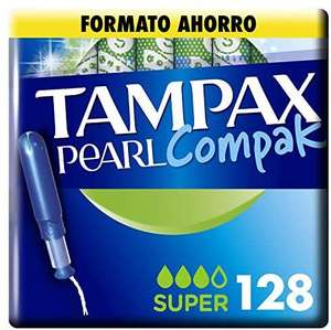 Tampax Pearl Compak, Super, 128 Unidades, Tampones con Aplicador que Ofrecen Comodidad, Protección y Discreción