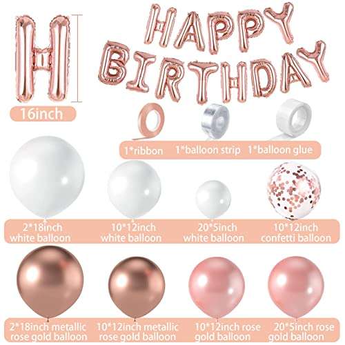 Kit 100 Pcs - Globos de cumpleaños, color oro-rosa-blanco