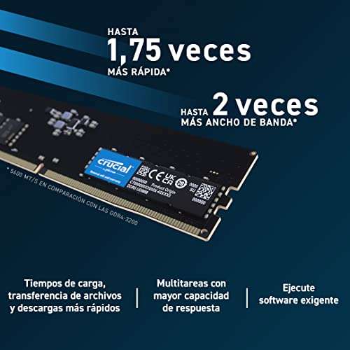 Crucial RAM 16GB DDR5 5200MHz (o 4800MHz) Memoria de Escritorio CT16G52C42U5