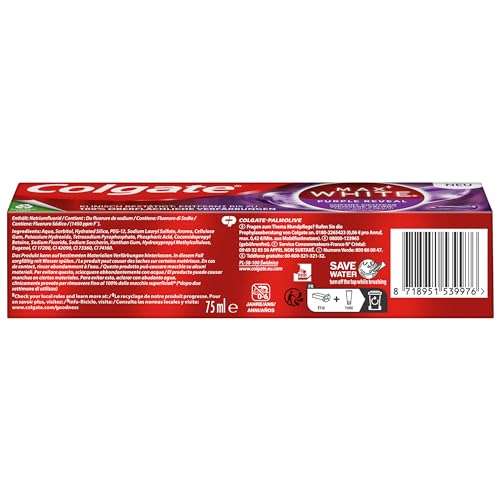 Pack 4 Colgate Max White Purple Reveal Pasta de Dientes Blanqueadora, 75ml