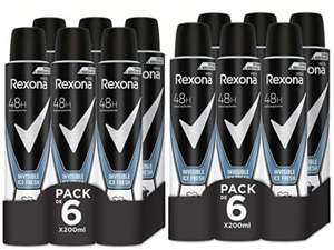 12 desodorantes Rexona Invisible Desodorante Aerosol Antitranspirante para hombre Ice 200ml (2 Pack de 6) [1'87€/ud]