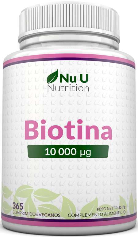 Biotina para el Cabello 10,000 mcg - 365 Comprimidos Veganos - 1 Año de Suministro - Vitamina B7