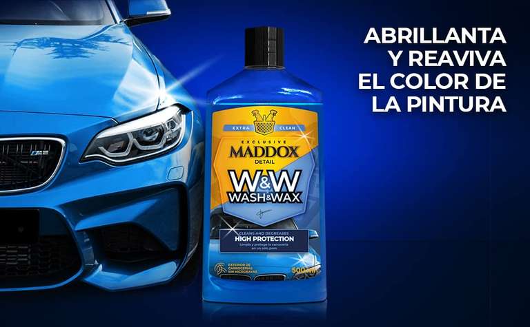 Maddox Detail – Wash & Wax - Champu Coche Altamente Concentrado que Limpia, Desengrasa en Profundidad, Abrillanta y Protege. 500 ml