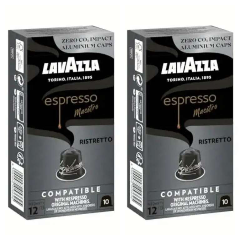 2x Lavazza, Espresso Maestro Ristretto, 10 Cápsulas de Café Compatibles con las Máquinas Nespresso* Original. 0'17€/Cáps