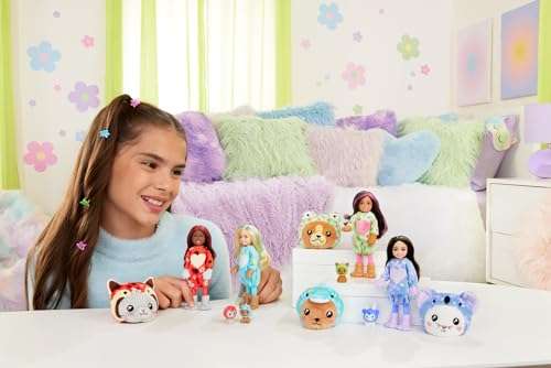 Barbie Chelsea Cutie Reveal Serie Disfraces Gatito panda rojo Animal revela muñeca con mascota y accesorios