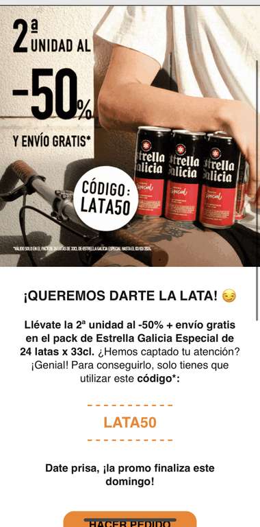 2ª unidad al 50% + envío gratis en Estrella Galicia pack 24 latas de 33cl