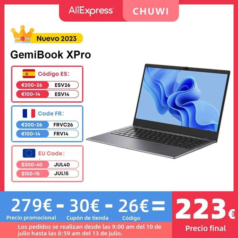 Portátil Chuwi GemiBook XPro FHD, pantalla de 14 pulgadas, Intel Celeron N100, Quad Core, UHD 600, GPU, 8GB RAM, 256GB SSD, Windows 11