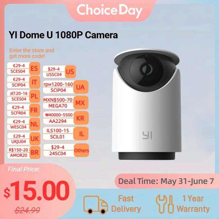YI-cámara domo inalámbrica 1080p