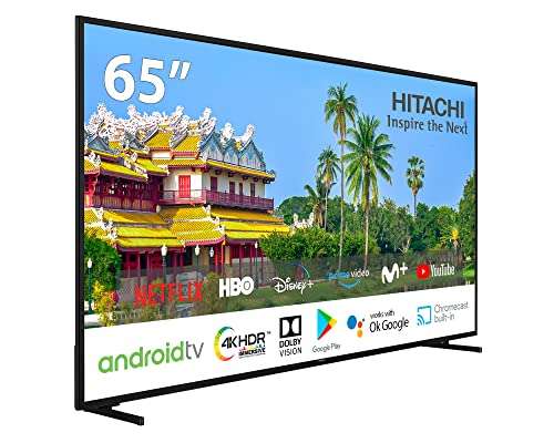 Hitachi 65HAK5450, Android Smart TV 65 Pulgadas, 4K Ultra HD, HDR10, Dolby Vision, Bluetooth, Google Play, Chromecast Integrado