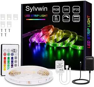 Tiras de Luces LED RGB 5m con Control Remoto,Tiras de Luz LED con 16 Cambios de Color y 4 Mod