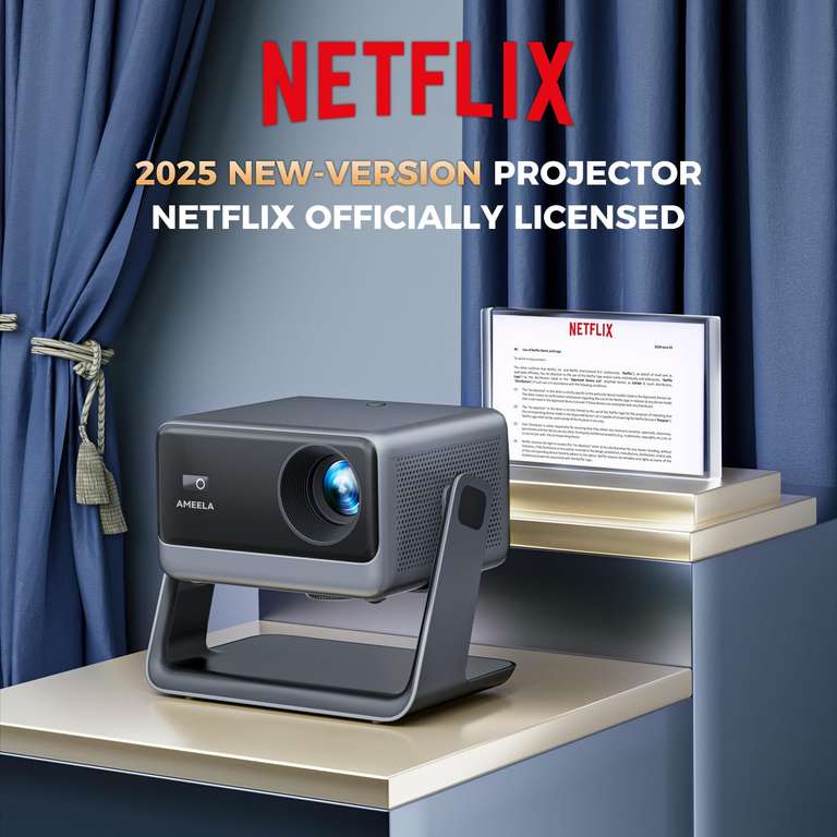 AMEELA Proiettore 30000 Lumen, 1080P Full HD Con WiFi E Bluetooth, Autofocus, Correzione Trapezoidale, Supporto 4K E App