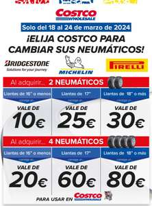 Costco - Promo neumáticos multimarca - Hasta 80€ en vale de compra