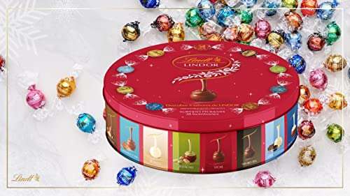 Lindt Caja de Bombones LINDOR chocolate surtido Lata Redonda 28 bombones (necesario comprar dos unidades 570gr x 2) )