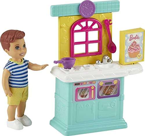 Barbie Skipper Muñeco bebé con Cocina de Juguete y Accesorios para Jugar