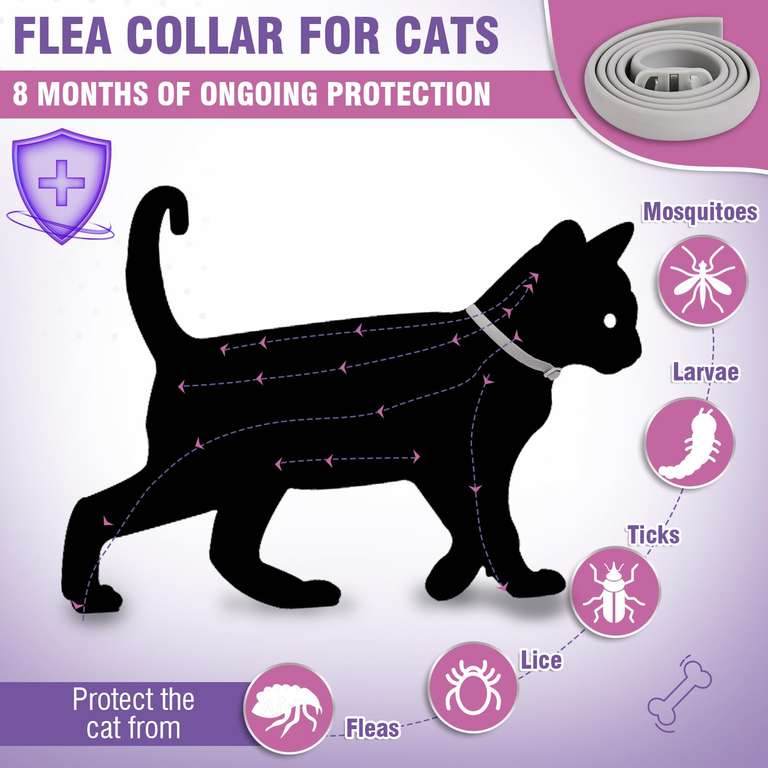 Collar Antipulgas y garrapatas para Gatos, Antiparasitario 8 meses de protección duradera