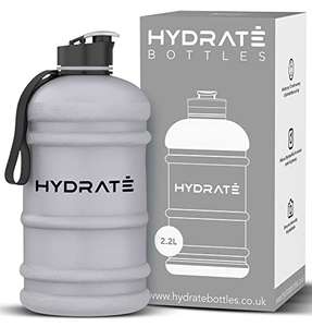 HYDRATE - Botella de agua grande de 2,2 L, para el gimnasio, entrenamiento... boca ancha y diseño a prueba de fugas, práctica tapa abatible.