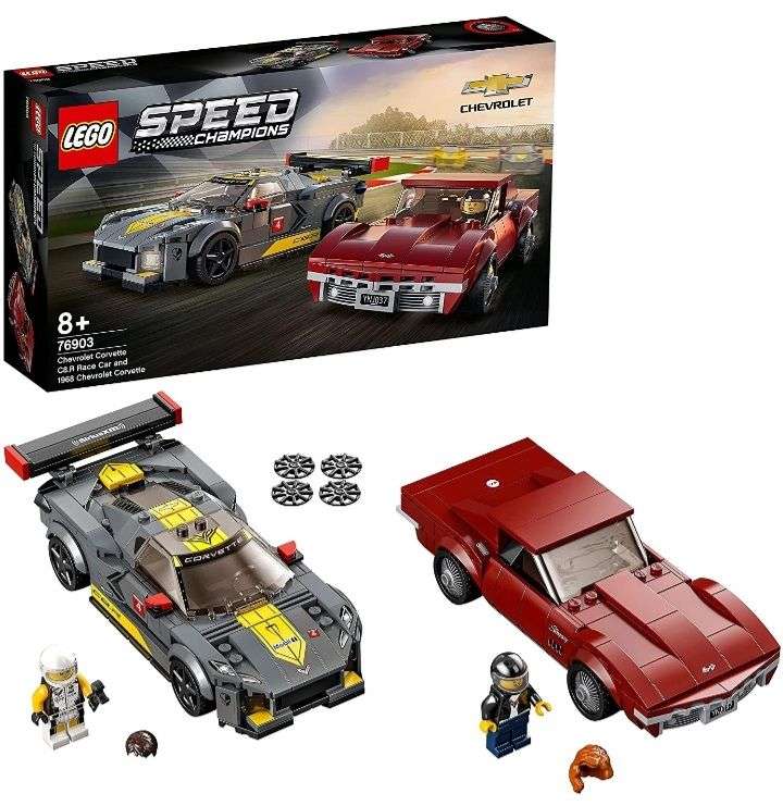 LEGO 76903 pack de dos: Chevrolet Corvette C8.R 2020 y el coche deportivo Chevrolet Corvette