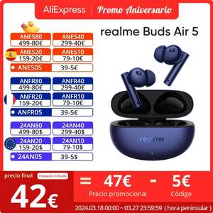 realme Buds Air 5 TWS Auricular 50dB Cancelación Activa de Ruido Hasta 38 Horas de Reproducción Bluetooth 5.3 IPX5