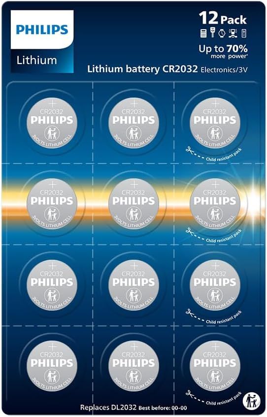 Philips Lithium CR2032 3 Volt,Paquete de 12