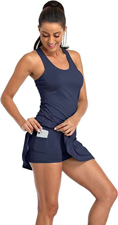 Vestido de Tenis atlético para Mujer con Pantalones Cortos de Golf, Ejercicio, Correr, Espalda Cruzada, sin Mangas. Varios colores a elegir.