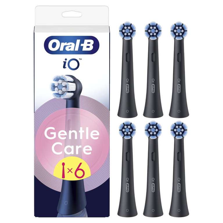 Oral-B iO Gentle Care Cabezales de Recambio Originales,Negro, Pack de 6 Recambios Cepillos de Dientes Eléctricos Oral B iOEncías Sensibles