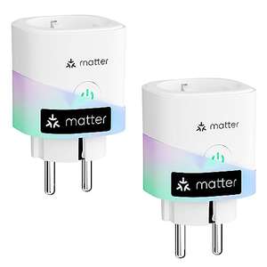 Meross Enchufe Inteligente Matter con Consumo de Energía, Control Remoto y Voz, Soporte para Apple Home, Alexa y Google (2 Unidades)