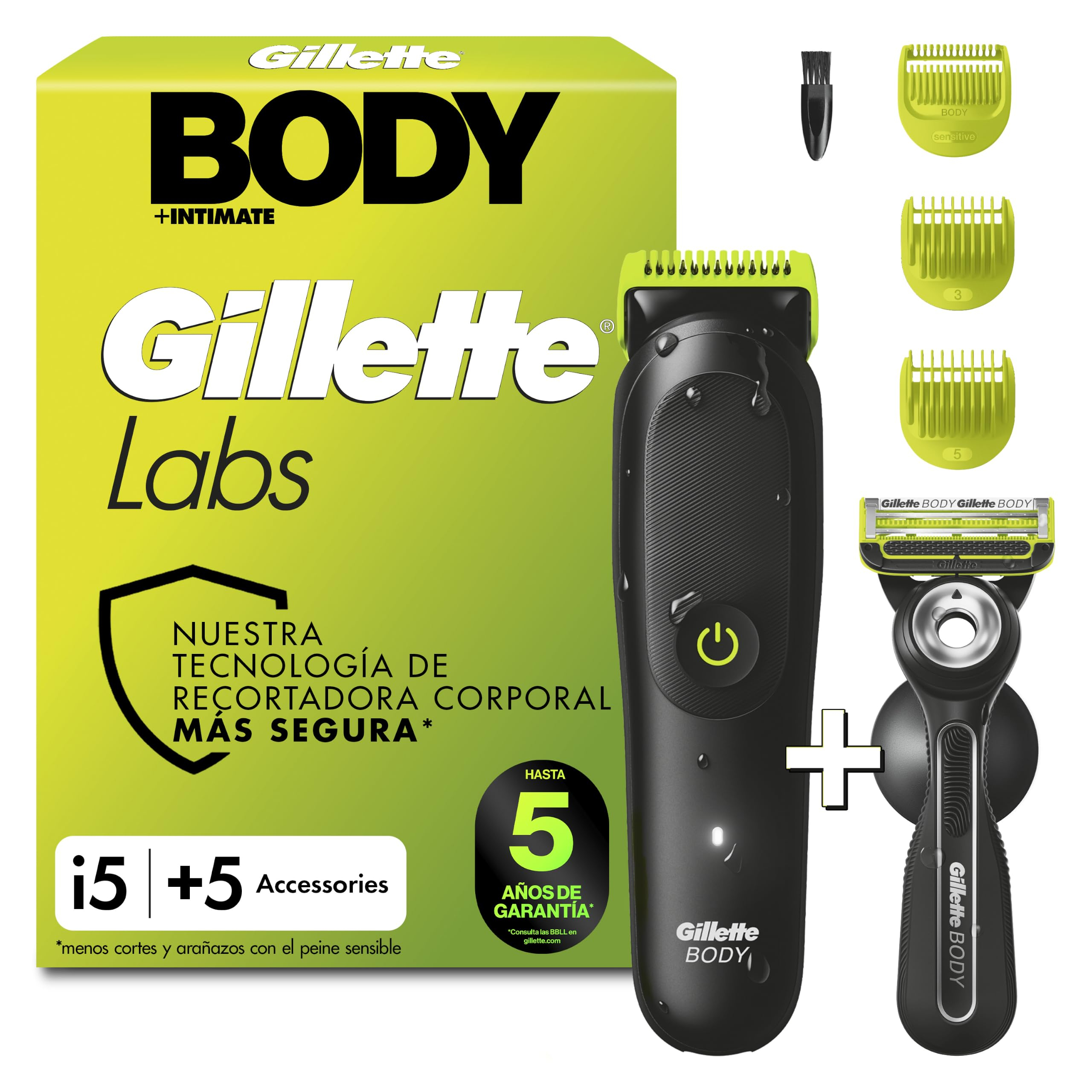 Depiladora Corporal Gillette Labs i5 Body con Tecnología Skinfirst + Maquinilla de Afeitar Cuerpo Intimate