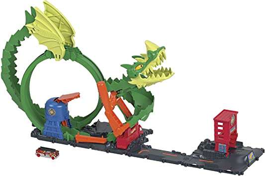 Pista para coches de juguete, incluye camión de bomberos Hot Wheels City Dragón Furioso (+ Amazon)