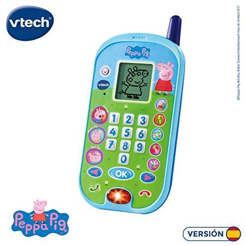 VTech - El teléfono de Peppa Pig, Móvil electrónico interactivo, simula una conversación telefónica, Voces de todos los personajes