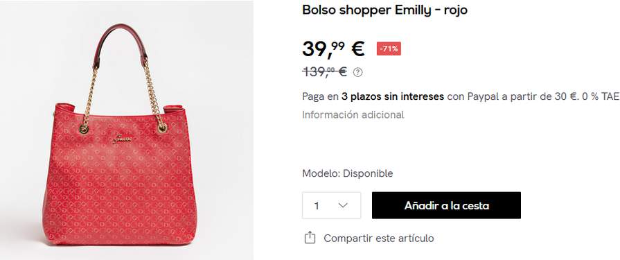 GUESS Bolso shopper Leona rojo 39,99€. Más opciones al mismo precio en descripción. » Chollometro