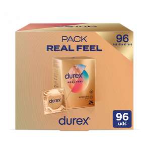 Durex Preservativos Real Feel, Sensación Piel con Piel, Sin látex, 96 unidades