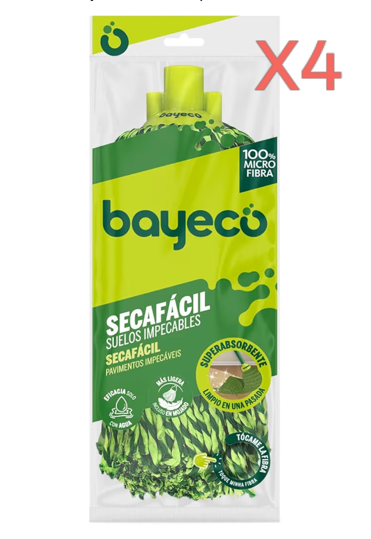 X4. Bayeco - Fregona Secafácil Hilos 100% Microfibra - Absorción y Limpieza Superior - Ligera Incluso mojada - Más Resistencia y Durabilidad
