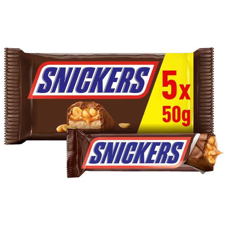 Paquete de barritas Snickers (5 barritas de 50g cada una)